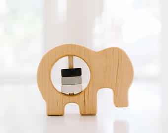 Wooden Elephant Baby Rattle - Organic Wooden Baby Toy by Bannor Toys