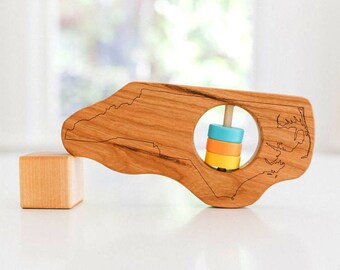 North Carolina State Rattle™ - Modern Wooden Baby Toy - Organic and Natural