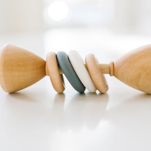 Color Block Wooden Baby Rattle: Montessori Toy with Silicone Rings