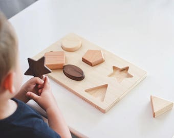 Wooden Shape Puzzle Wooden Toy Toddler Toy Baby Toy Wood Toy Educational Toy Waldorf Toy Wood Puzzle Toy Montessori Toy Educational Toy