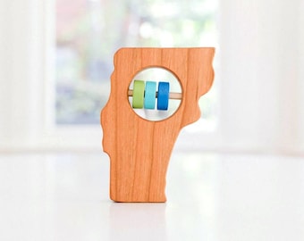 Vermont State Baby Rattle™ - Modern Wooden Baby Toy - Organic and Natural