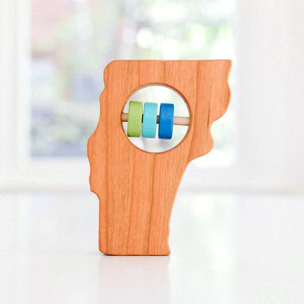 Vermont State Baby Rattle™ - Modern Wooden Baby Toy - Organic and Natural
