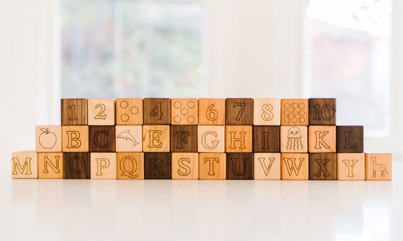 Deluxe Abc 123 Wooden Blocks Toy Building Wood Alphabet Baby