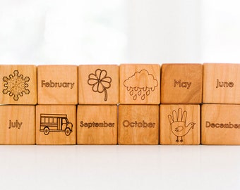 Year Round Month Blocks - Organic and Natural Building Blocks Number Block Toys