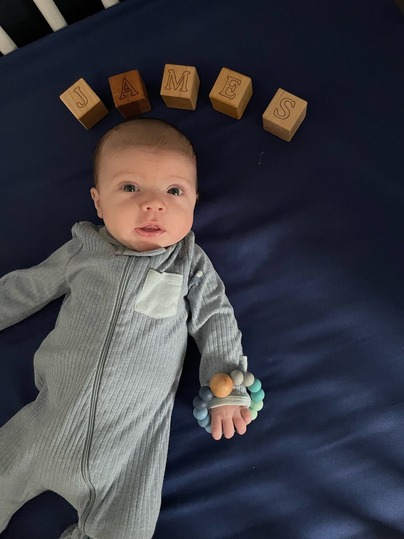 Personalized Baby Blocks Organic Wood Name Blocks for play, photos, nursery decor image 7