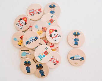 First Responders Matching Memory Set Wooden Toy Educational Toy Learning Toy Toddler Game Toddler Toy Montessori Toys Police Fire Department