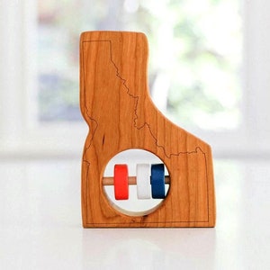 Idaho State Baby Rattle™ Modern Wooden Baby Toy Organic and Natural image 1