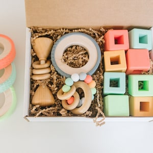 Caja de regalo para baby shower, juguetes de silicona para bebés, caja de regalo personalizable para bebé Bannor