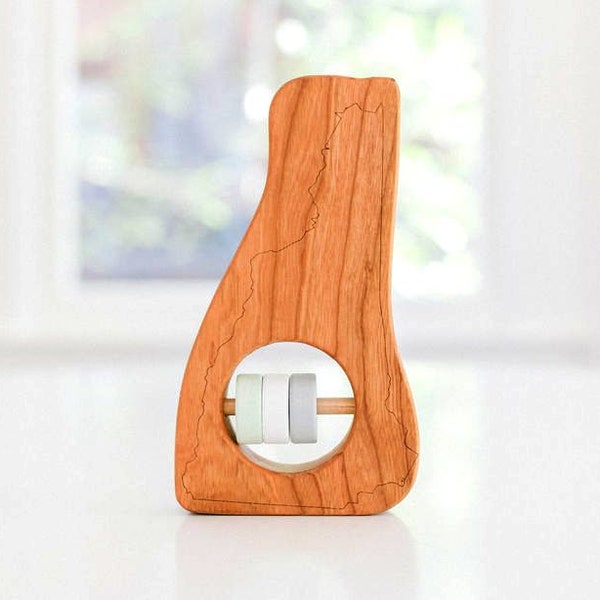 NEW HAMPSHIRE State Baby Rattle™ - Modern Wooden Baby Toy - Organic and Natural
