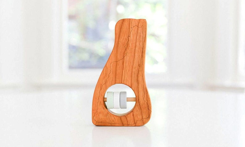NEW HAMPSHIRE State Baby Rattle™ Modern Wooden Baby Toy Organic and Natural image 1