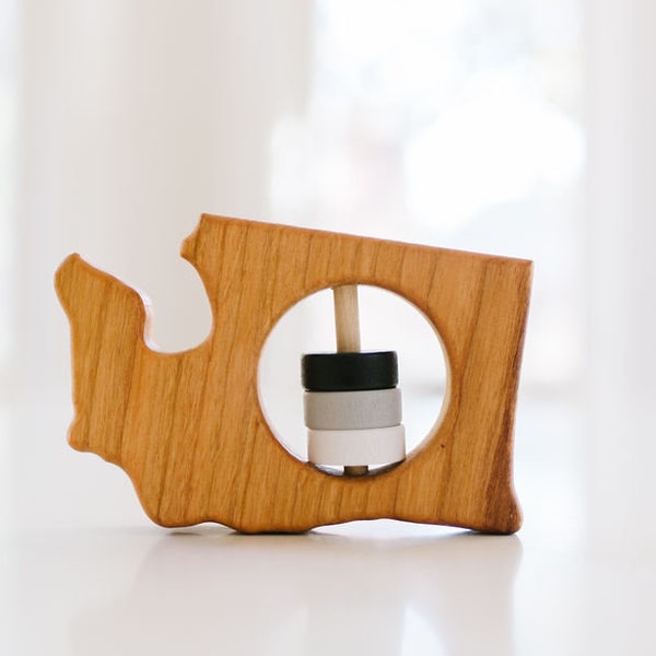 WASHINGTON State Baby Rattle™ - Modern Wooden Baby Toy - Organic and Natural