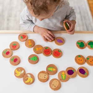 Farmers Market Matching Memory Set Wooden Toy Educational Toy Learning Toy Toddler Game Toddler Toy Montessori Toys Fruits and Veggies Set image 4