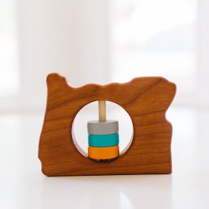 Oregon State Baby Rattle™ Modern Wooden Baby Toy Organic and Natural image 1