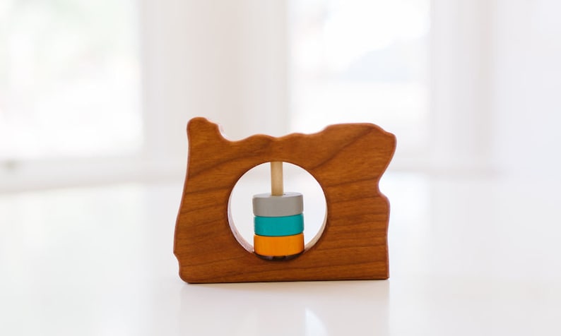 Oregon State Baby Rattle™ Modern Wooden Baby Toy Organic and Natural image 1