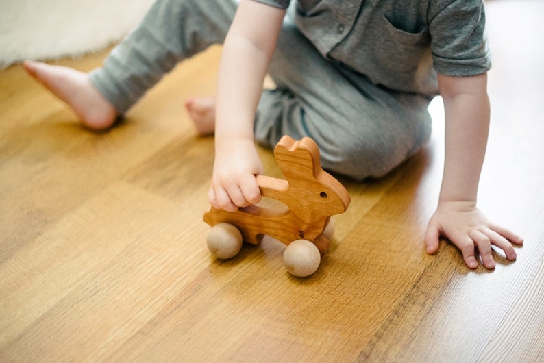 Wooden Bunny Push Toy Waldorf and Montessori Animal Toy image 2