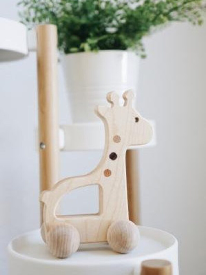 Wooden Giraffe Push Toy Waldorf and Montessori Animal Toy image 2