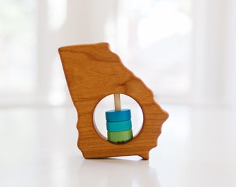 GEORGIA State Baby Rattle™ - Modern Wooden Baby Toy - Organic and Natural