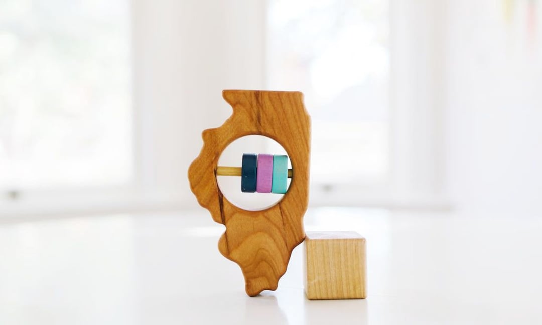 Modern Baby Rattle ILLINOIS State Baby Rattle™ - Custom Modern Wooden Baby Toy - Organic ...