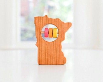 Minnesota State Baby Rattle™ - Modern Wooden Baby Toy - Organic and Natural