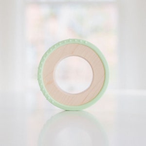 Honeydew Silicone Wrapped Wooden Ring Wood Baby Toy Silicone and Wood Baby Toy