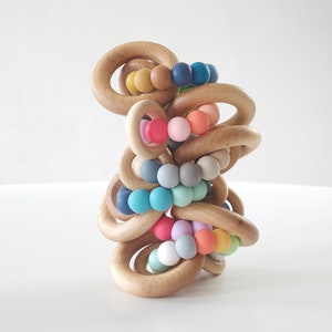 Confetti Saturn Ring Baby Rattle Toy Wooden Ring Rattle by Bannor Toys Silicone and Wood Baby Toy Rattle image 2