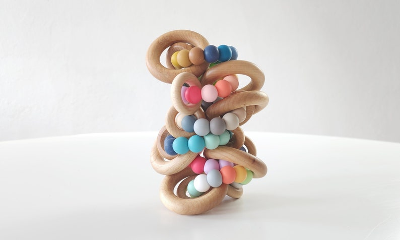 Confetti Saturn Ring Baby Rattle Toy Wooden Ring Rattle by Bannor Toys Silicone and Wood Baby Toy Rattle image 2