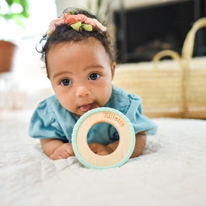 Mint Silicone Wrapped Wooden Ring Wood Baby Toy Silicone and Wood Baby Toy