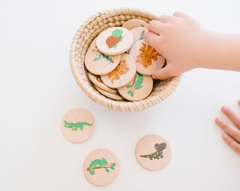 Reptiles Wooden Memory Matching Set Kids Matching Game Educational Tool by Bannor Toys