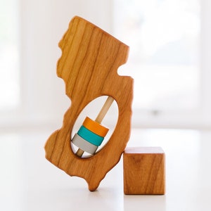 NEW JERSEY State Baby Rattle™ - Modern Wooden Baby Toy - Organic and Natural