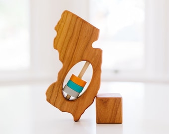 NEW JERSEY State Baby Rattle™ - Modern Wooden Baby Toy - Organic and Natural