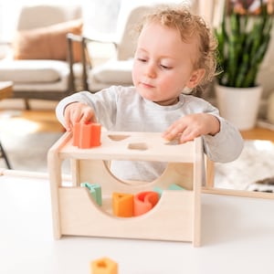 Wooden Shape Sorter Montessori Inspired Sorting Toy for Toddlers Wood and Silicone image 9