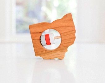 Ohio State Baby Rattle™ - Modern Wooden Baby Toy - Organic and Natural