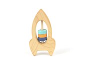 Personalized Wooden Rattle Rocket Ship Toy - Organic Baby, Natural Wood, Baby Rattle