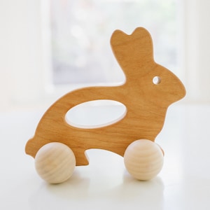 Wooden Bunny Push Toy Waldorf and Montessori Animal Toy image 1