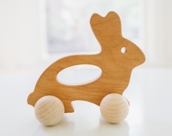 Wooden Bunny Push Toy - Waldorf and Montessori Animal Toy