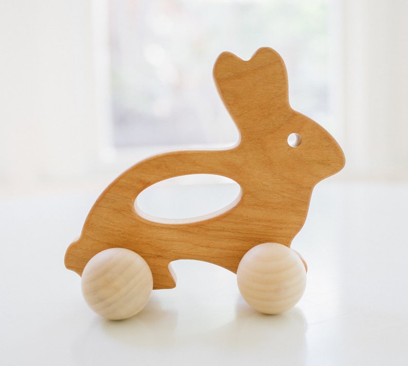 Wooden Bunny Push Toy Waldorf and Montessori Animal Toy image 1
