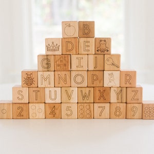 Natural Wooden Alphabet Letter Blocks for Toddlers and Kids