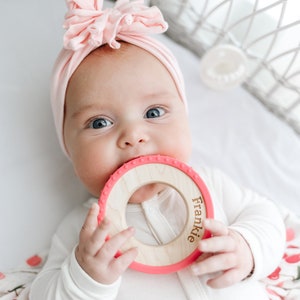 Strawberry Silicone Wrapped Wooden Ring Wood Baby Toy Silicone and Wood Baby Toy