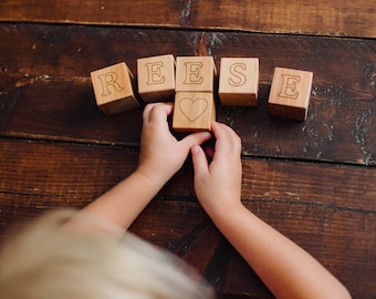 Personalized Baby Blocks - Organic Wood Name Blocks for play, photos, nursery decor