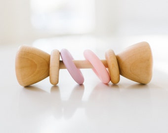 Colorblock Wooden Baby Rattle: PETAL Classic Toy