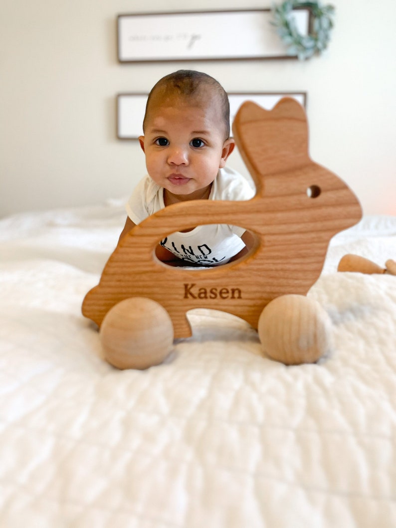 Wooden Bunny Push Toy Waldorf and Montessori Animal Toy image 4