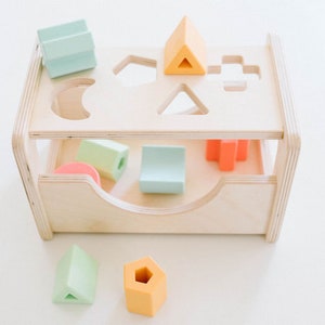 Wooden Shape Sorter Montessori Inspired Sorting Toy for Toddlers Wood and Silicone image 1