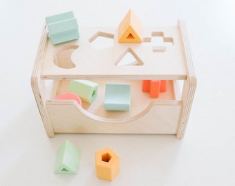 Wooden Shape Sorter - Montessori Inspired Sorting Toy for Toddlers Wood and Silicone