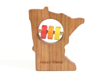 Minnesota State Baby Rattle™ - Modern Wooden Baby Toy - Organic and Natural