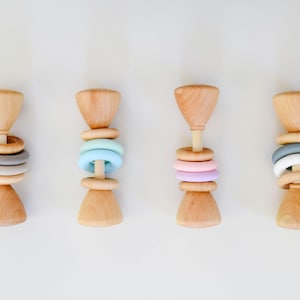 Color Block Wooden Baby Rattle: Montessori Toy with Silicone Rings