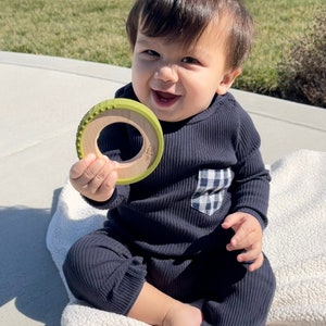 Army Silicone Wrapped Wooden Ring Wood Baby Toy Silicone and Wood Baby Toy
