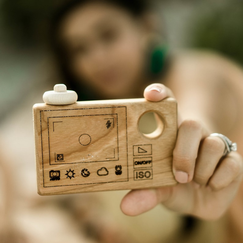 Organic Wooden Toy Camera Pretend Camera for your Little Photographer Photo Camera Prop Imaginative Play Waldorf Montessori image 5