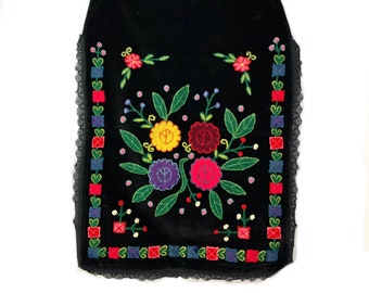 Festive Folk Apron,Hand-embroidered folk costume apron from Balkans, Ethnic dress traditional clothing, Vintage Velvet Apron