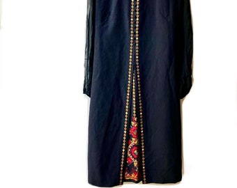 Vintage 1970s Black Embroidered Dress