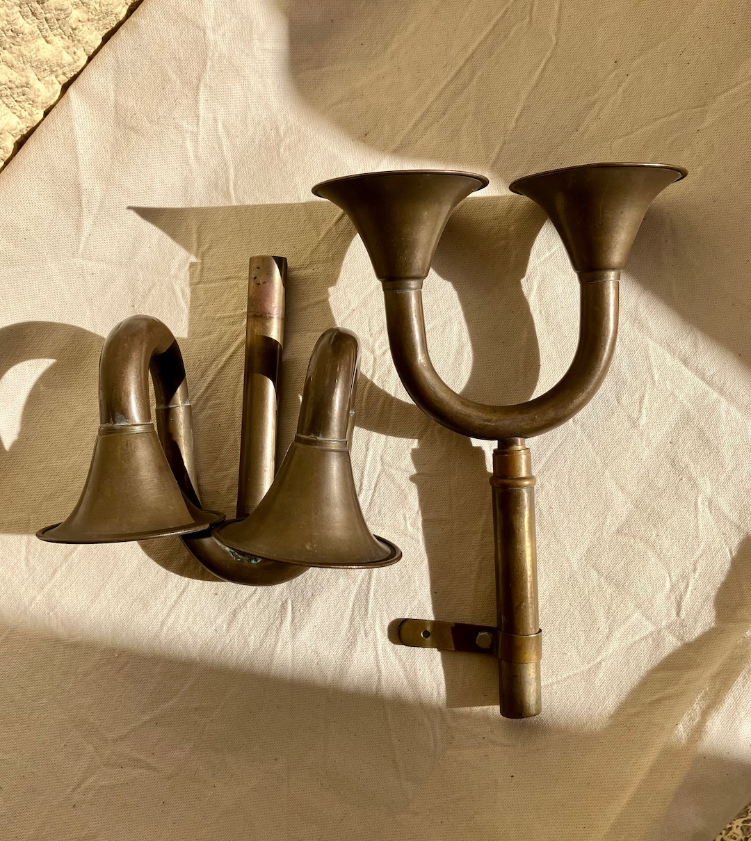 Double Belled Brass Horn ,vintage Brass/copper Horn Parts, Rubber Bulb Horn Parts , Antique